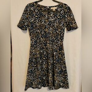 Navy Michael Kors A-Line Short Sleeve Floral Dress